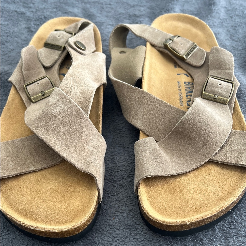 Birkenstock Women's Beige Suede Cross-Strap Sandals